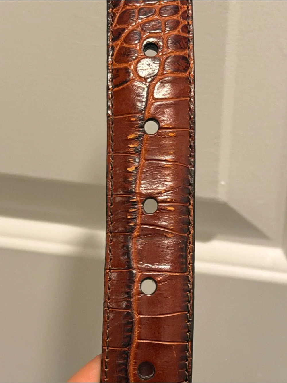Polo Ralph Lauren Brown Croc Embossed Italian Leather Belt Mens 36